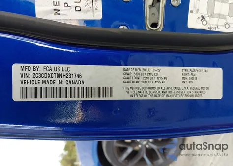 2022 Dodge Charger R/T z USA, uszkodzony, nr VIN 2C3CDXCT0NH231746